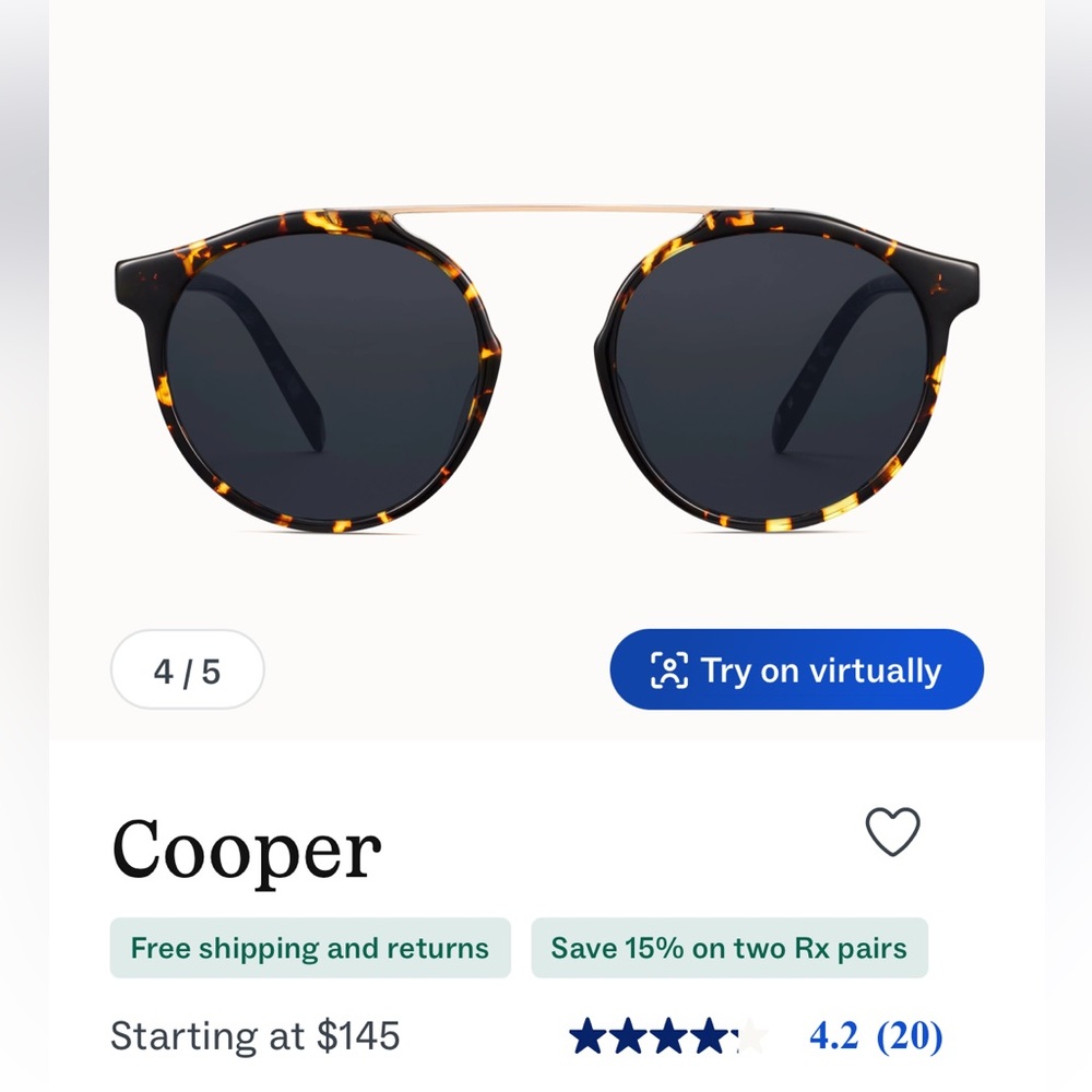 WARBY PARKER brand new never worn Cooper style sunglasses
